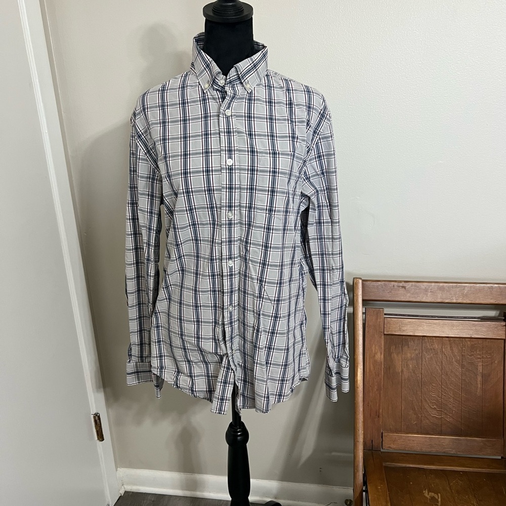 Banana Republic Luxe Poplin  Blue and White Checkered Shirt